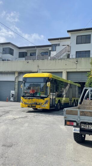 NZ Bus Karori bus depot exterior with Built Construction Group ute